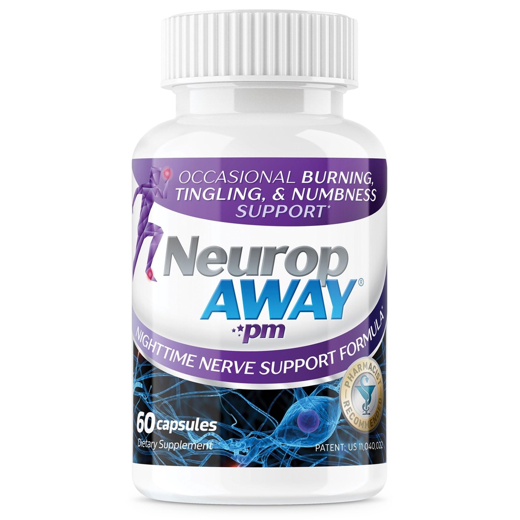 NöropAWAY Nerve Support PM, with R-Alpha Lipoic Acid to Help Nerve Relief in as Little as 5 Days, Acetyl-L-Carnitine, Theanine, Melatonin, and Metilcobalamin, 60 Capsules