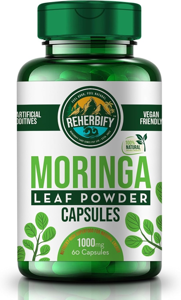 Moringa Capsules Tarafından ReHerbify | 1000 mg, 60 Capsules | Organik Moringa Oleifera Leaf Toz Supplement for Immunity and Wellness