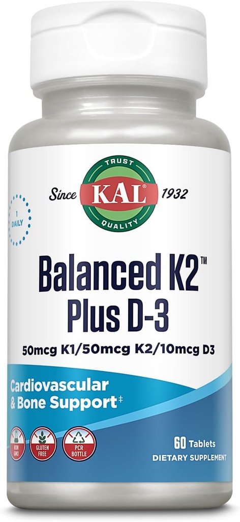 KAL Balanced K2 Plus D-3 Tablets, 100 mcg, 60 Count