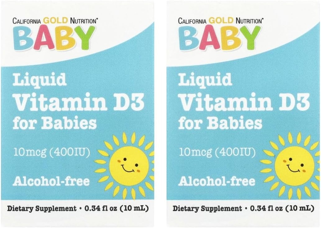 California Gold Beslenme Bebek Vitamin D3 Vitamin D3 Bebekler için Tamam, Vejetaryen Dostu - Developmental Support - Alkol & Gluten Free, Non-GMO - 10 mcg (400 IU) - 0.34 fl oz (10 ml), 2 0