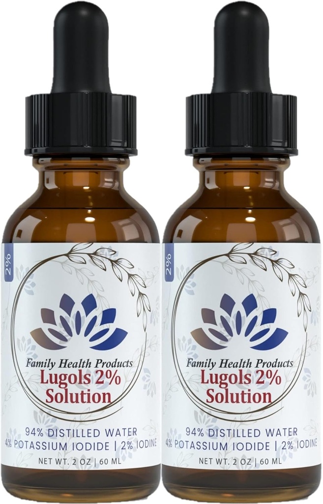Lugols Iodine Solution 2% 2 fl oz Liquid Drops| Potassium Iodide Solution 2 Percent Iodine Drops| 1200 Liquid Drops by Family Health Products