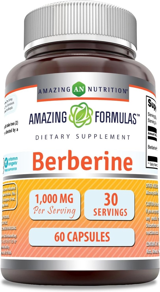 Amazing Formulas Berberine 1000 mg 60 Capsules Supplement | Non GMO | Gluten Free | Made in USA