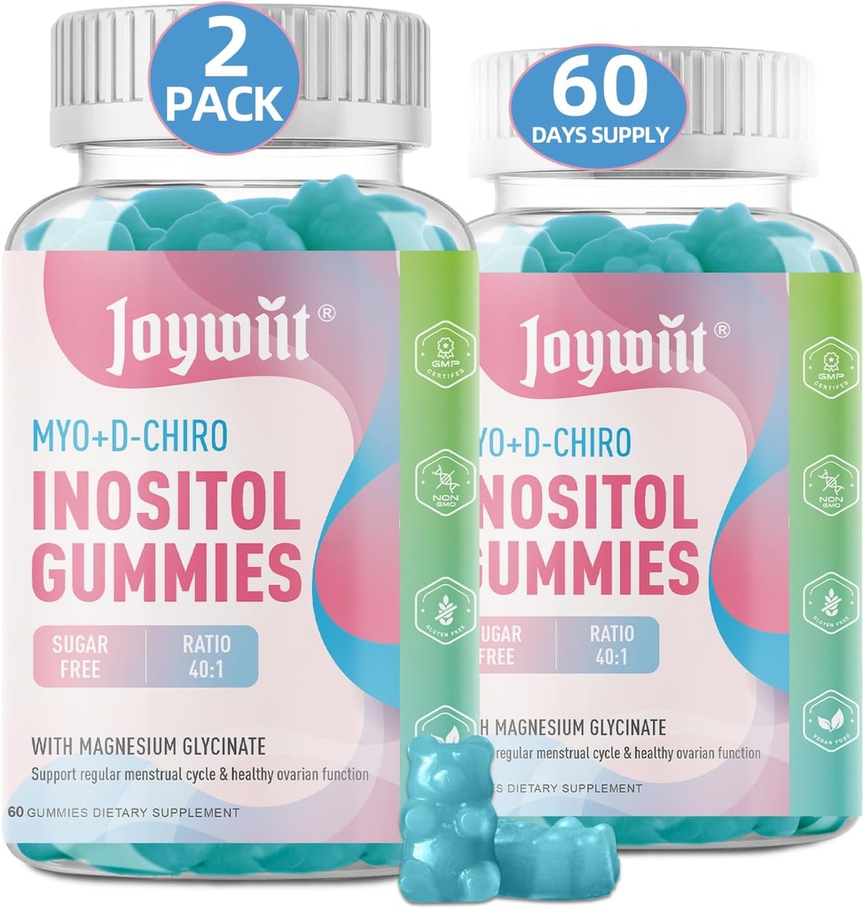 Şeker Free Inositol Gummies, Inositol Chewable Supplement for Women, 40:1 Karşılaştırma Myo-Inositol & D-Chiro Inositol with Magnezyum Glycinate, Fertness Support for Regular Cycle & Hormon Balance,120CT