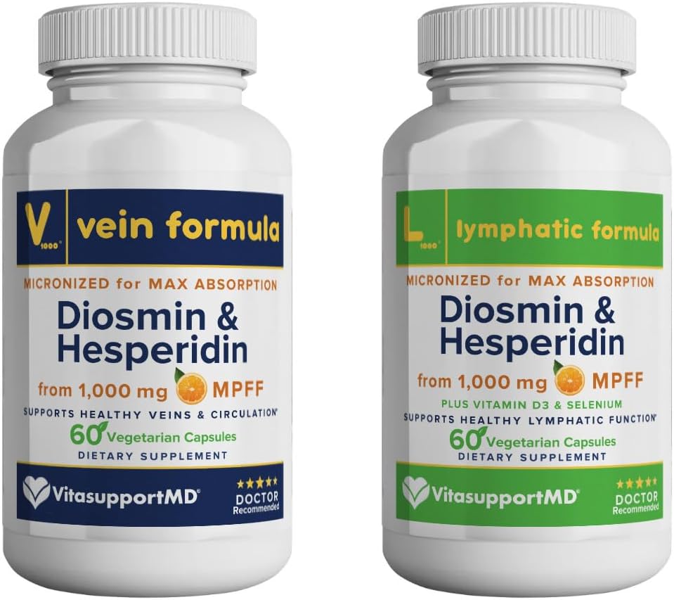 VITASUPPORTMD - Vein ve Lymphatic Formula Sche, Diosmin Hesperidin 1000 mg, 2x60 Capsules, Circulation için MPFF Kompleksi, Lymphatic ve Vein Support