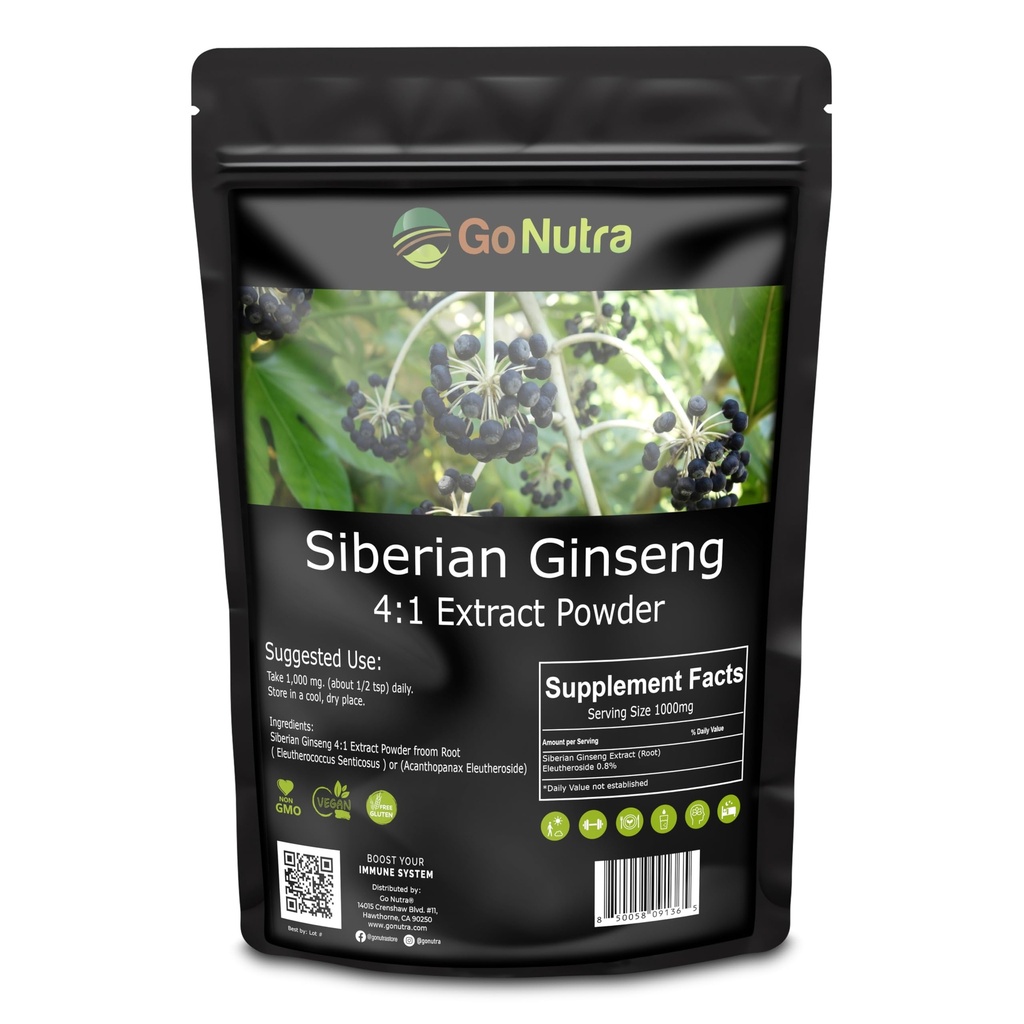 Go Nutra Sibirya SMA - Eleuthero Root Toz | 4:1 Extract 4X Times Güçlü | Supports Energy & Stamina | Natural & Adaptogen | Eleutheroccus Senticosus | Non-GMO | 1lb (16 Ounce)
