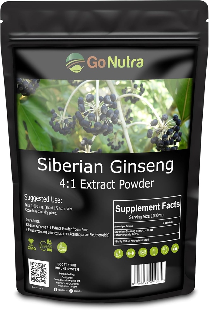 Go Nutra Sibirya SMA - Eleuthero Root Toz | 4:1 Extract 4X Times Güçlü | Supports Energy & Stamina | Natural & Adaptogen | Eleutheroccus Senticosus | Non-GMO | 1lb (16 Ounce)
