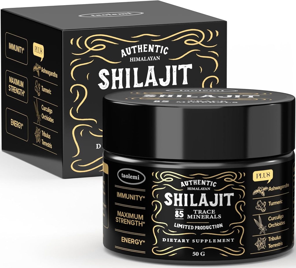 Shilajit Pure Himalayan Organic, Taolemi 50g Jar Natural Shilajitwear for Men & Women, 85+ Trace Minerals & Fulvic Acid, Pure Himalaya Ekstraksiyon, Natural Energy and Vitality Advancedr, 800MG, 62.5 Ser