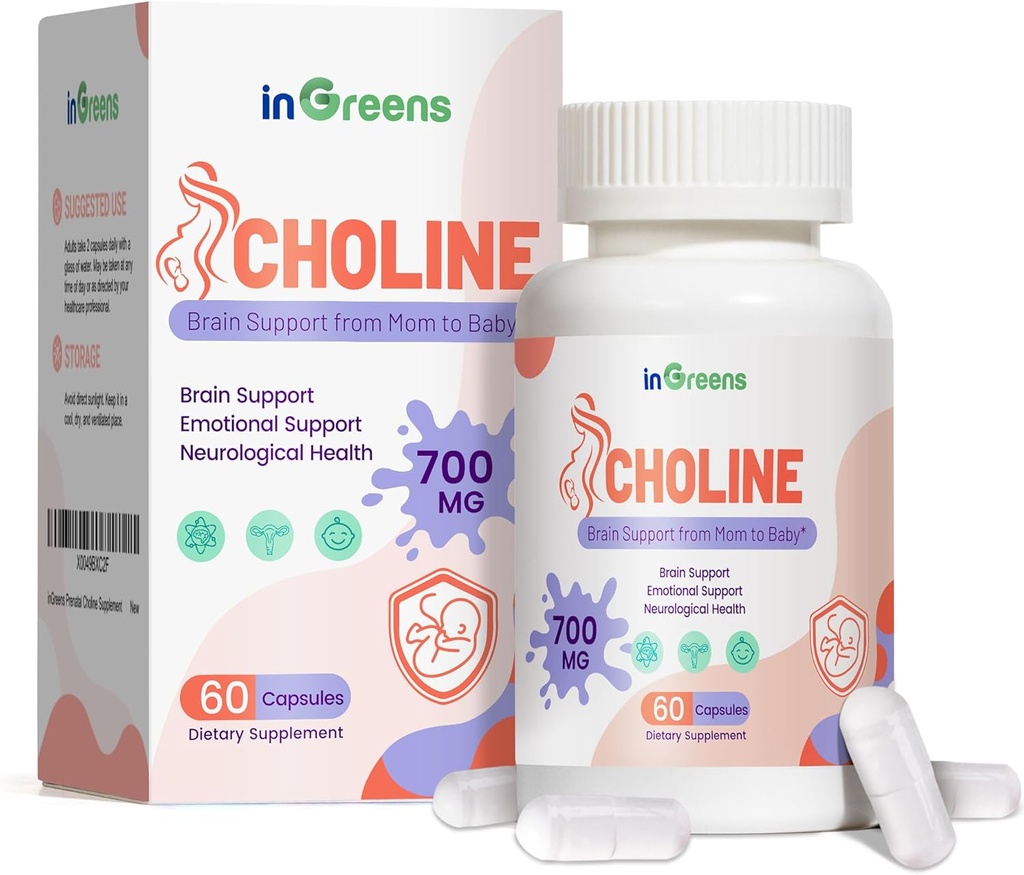 Prenatal Choline Supplement, 500 mg, Inositol, B1, B6, Utero/Early Life, The Choline Content in Mother Milk,30 Day Supply