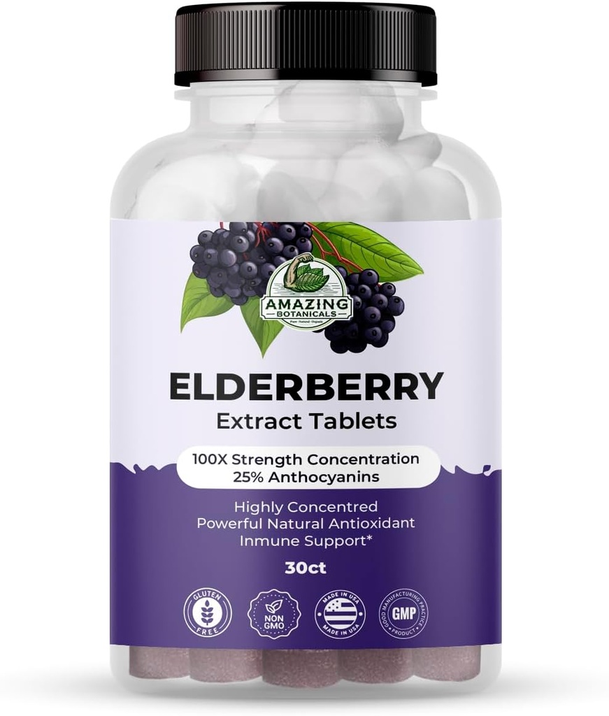 Amazing Botanicals Elderberry Extract 100X Strength Tablets - Οργανική Ανοσολογική Υποστήριξη & Συμπλήρωμα Ευεξίας 30 Tablets