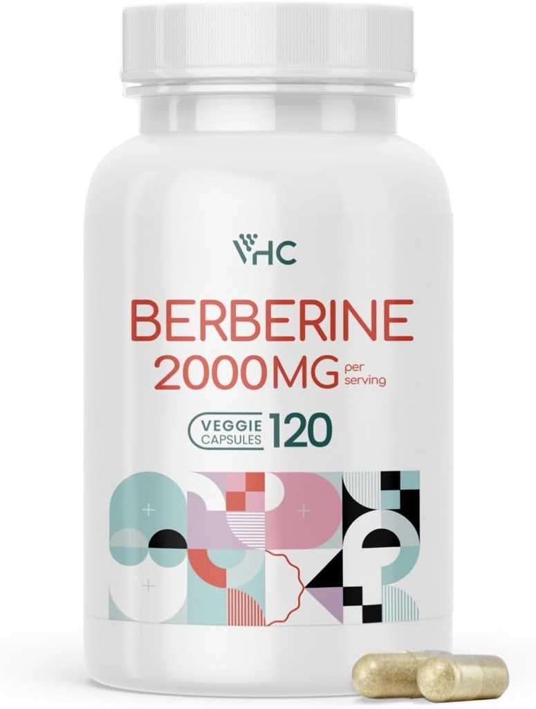 VHC Berberine Supplement 2000mg Καθημερινή, 10X Χρόνος Βέλτιστη Απορρόφηση Berberine HCL, Max Boost Bioδιαθέσιμα επίπεδα, για το ανοσοποιητικό καρδιοαγγειακό γαστρεντερικό, μη Γλουτένη Gluten Free Veggie Κάψουλες