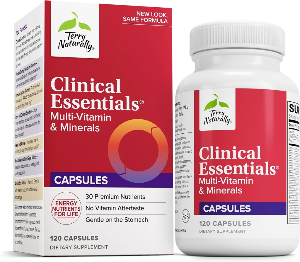Terry Doğal Klinik Essentials - Aid Bone, Cardiovascular & Immune Health - Tamam with Chelated Minerals - Supplement with B-Vitamins & Vitamin C - 120 Capsules