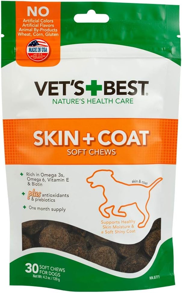 Vet's Best Skin & Coat Dog Supplements - Vitamin E ve Biotin ile Sağlıklı Köpekleri Korumak için formüle edilmiştir - 50 Chewable Tabletler
