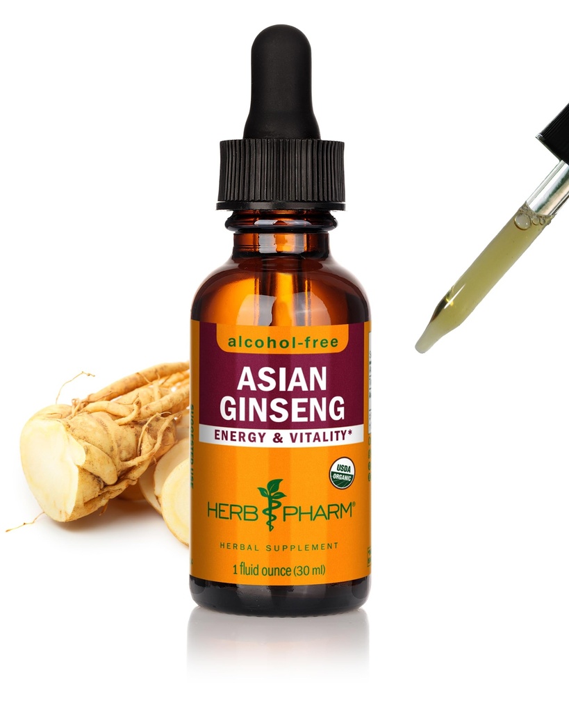 Herb Pharm Asian (Panax) Ginseng Υγρό Γλυκερίτης για την Ενέργεια και την Σταμίνα, Χωρίς Αλκοόλ Γλυκερίτης, 1 Oz