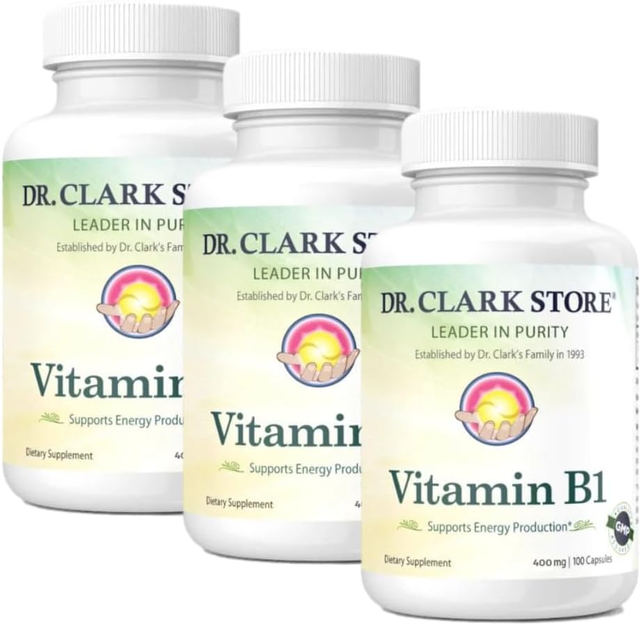 Bernard Jensen'in Dr. Clark Store Vitamin B1 Thiamine 500 mg Supplement - Sağlıklı Nervous System & Energy Metabolism, Gluten-Free, Dairy Free - 100 Gelatin Capsules 3Pack