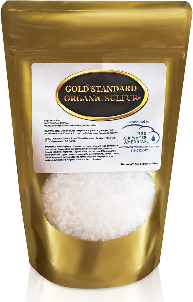 Gold Standard Organic Sulfur Crystals 1lb - 99,9% Pure MSM - Υψηλής καθαρότητας MSM συμπλήρωμα σκόνη - Μεγάλες κοκκώδεις νιφάδες - 3ο μέρος δοκιμαστεί για καθαρότητα