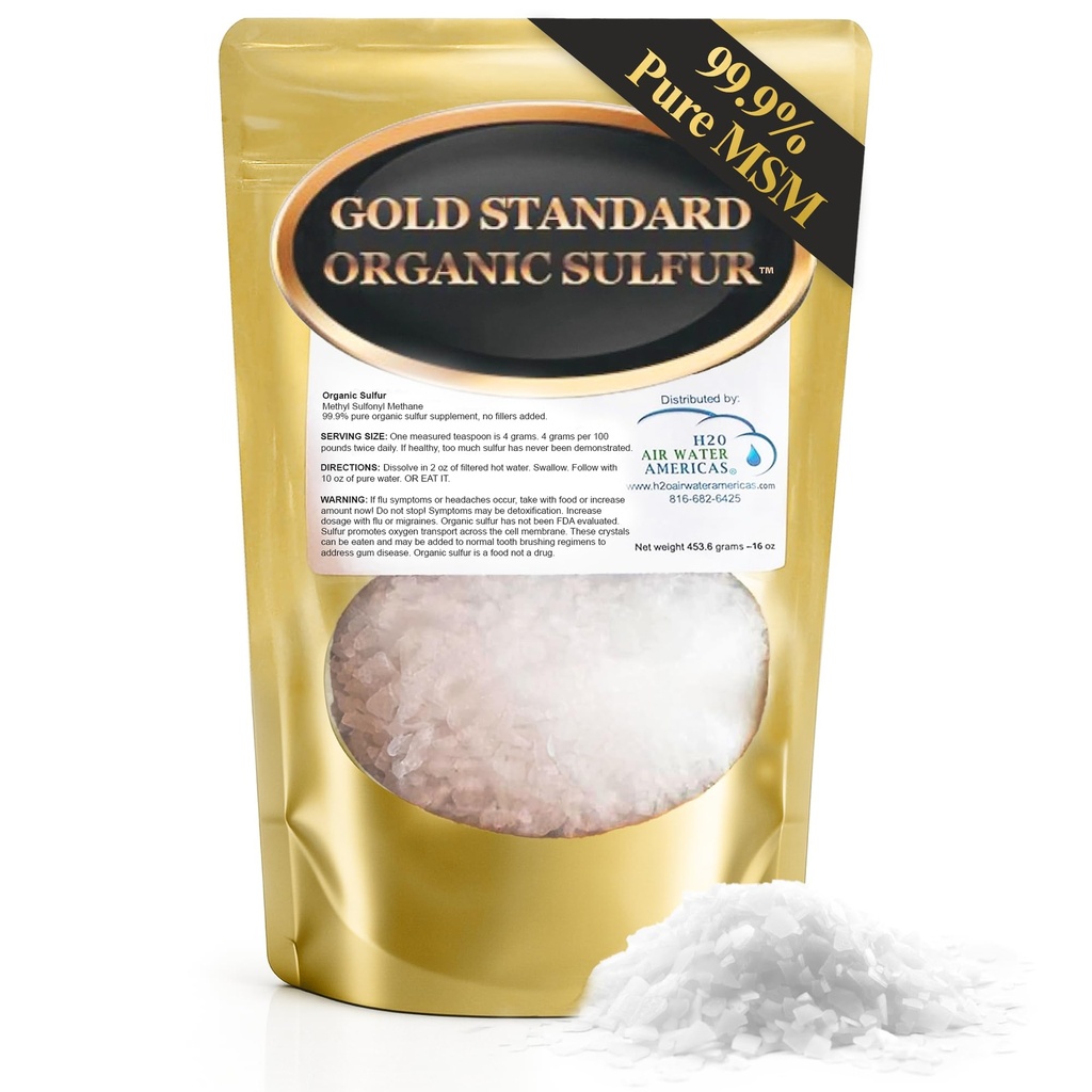 Gold Standard Organic Sulfur Crystals 1lb - 99,9% Pure MSM - Υψηλής καθαρότητας MSM συμπλήρωμα σκόνη - Μεγάλες κοκκώδεις νιφάδες - 3ο μέρος δοκιμαστεί για καθαρότητα