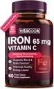 Kadınlar için Demir Supplement, Yüksek Potency Iron 65mg, C 250 mg, Yavaş Konuş Stomach Friendly Iron Pills for Red Blood Hücre & Immune Support, Non-GMO, Gluten Free, 60 Vegan Tabs