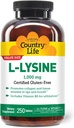 Ülke Life L-Lysine 1000 mg ile B-6, Destekler Immune Health, Lips ve Mouth'da Collagen Renewal, 250-Count, Sertifikalı Gluten Free, sertifikalı Vegan Vegan Vegan