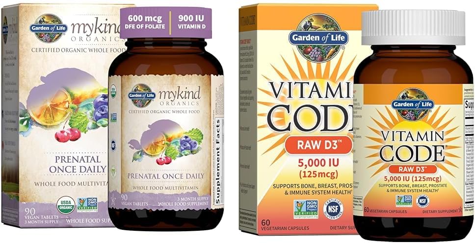 Organics Κήπος της Ζωής Προγεννητική Βιταμίνη: Φολικό για την Ενέργεια & Υγιής Ανάπτυξη του εμβρύου & Βιταμίνη D, Κωδικός Βιταμίνης Ακατέργαστη D3, Βιταμίνη D 5.000 IU