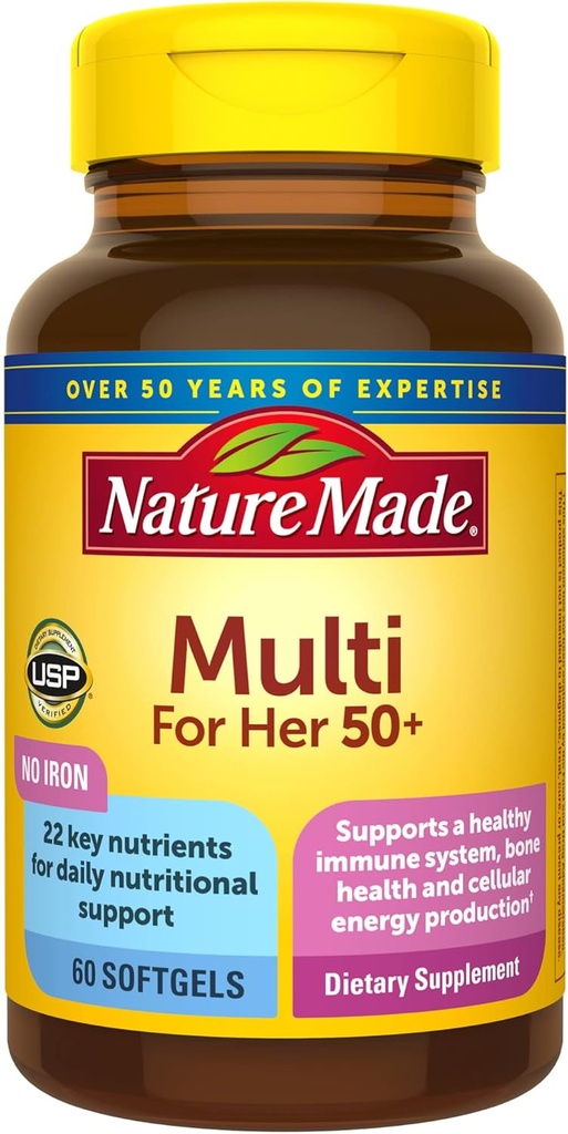 Nature Made Multivitamin For Her 50+ with No Iron, Womens Multivitamin for Daily Nutritional Support, Multivitamin for Women, 60 Softgels, 60 Day Supply Supply