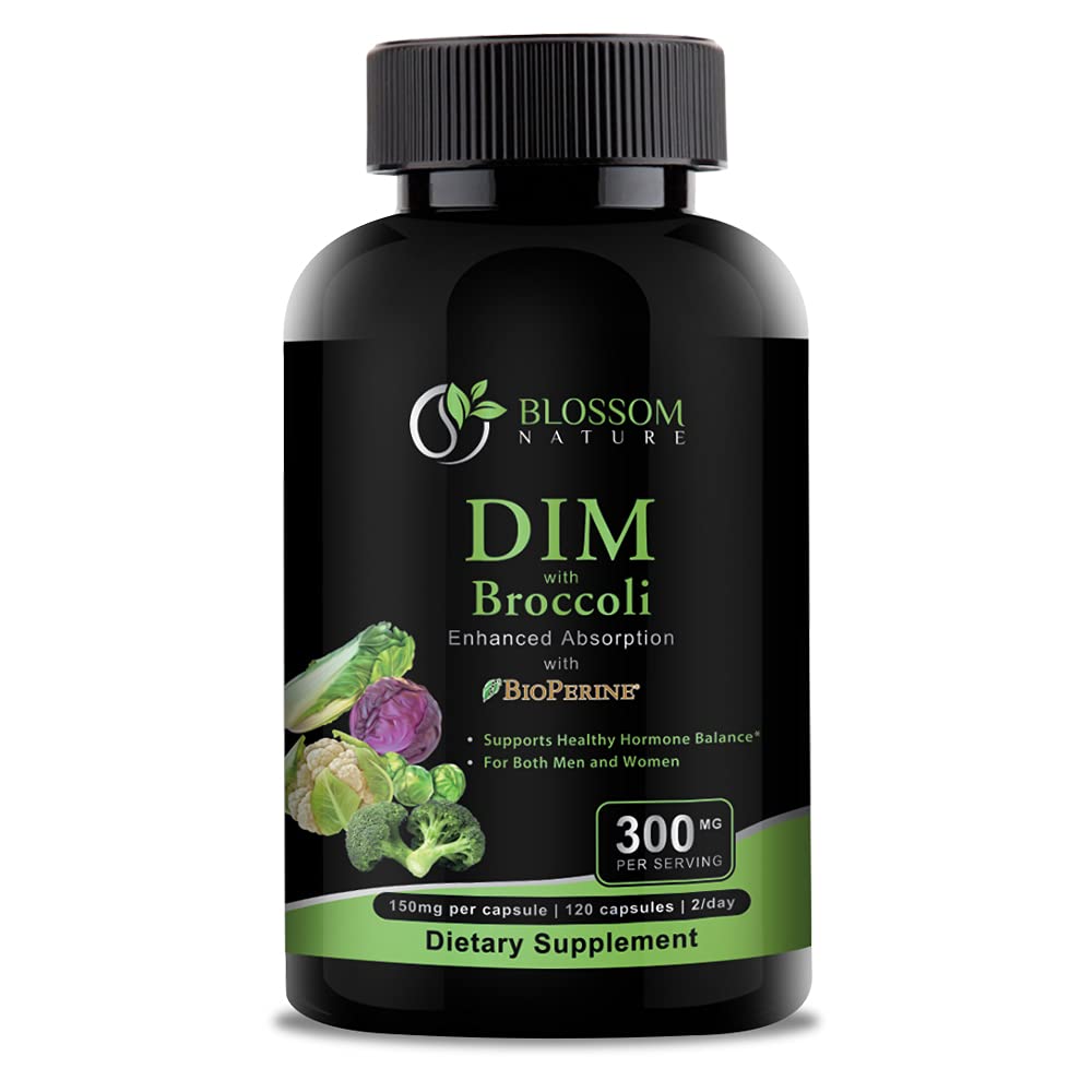 DIM Supplement 300 mg with Broccoli 200 mg BioPerine 10 mg-Hormone and Estrogen Balance for Women & Men,Menopause Relief,PCOS & PMS Support,Hormonal Acne Tedavisi-120 Caps,Diindolylmethane 150mg per Caps