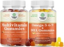 Multivitamin Gummies - Halal Multivitamin Gummy with B12 Biotin çinko & Vitamin D and Vegetarian Omega 3 6 9 DHA Gummies for Brain Bone Heart Health and Joint Support - Burpless Fish Free