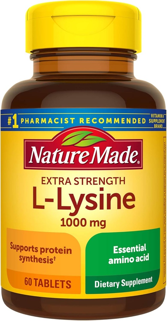 Nature Made Extra Strength L-Lysine 1000 mg Tabletleri, Protein Synthesis için 60 Kont