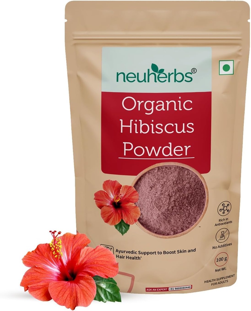 Kadınlar ve Erkekler için Organik Hibiscus Tozu (1 ) | Ayurvedic Care to Boost Skin & Saç Sağlığı | 100% Doğal & Vegan Dostu | Antintoksi ve C | No Katkılar