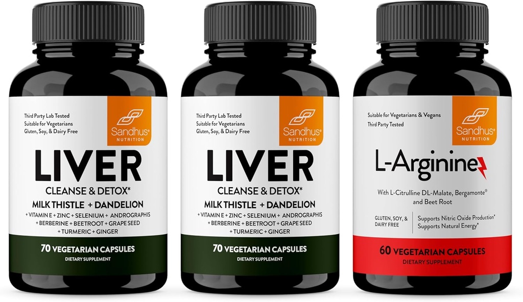 Sandhu'nun Liver Renew Cleanse & L-Arginine with Nitrik Oksit Precursor Capsules | Supports Immune, Digestive Health, Energy and Health Circulation