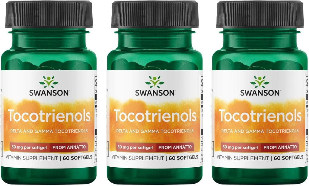 Swanson Deltaaltı Tocotrienols-Annatto Tocotrienols Sağlıklı Cholesterol Seviyeleri Zaten Normal Range-Vitamin E Tocotrienols% 99 Tocopherol Free (60 Softgels, 50 mg each) (3 Pack)