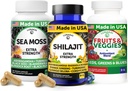 Lunakai USA 3in-1 Supplement Capsule Pack – Shilajit, İrlandalı Deniz Moss & Superfood Meyveleri ve Veggies