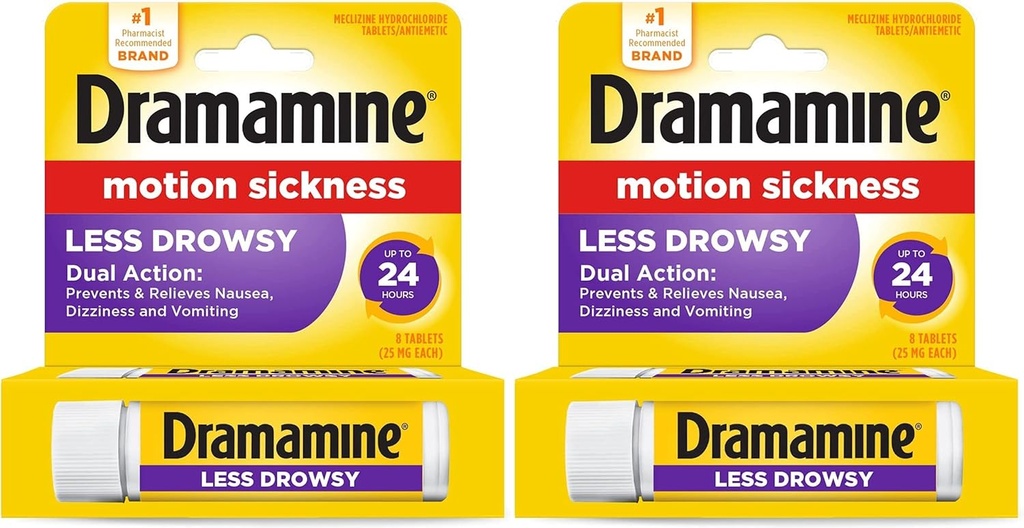 Dramamine All Day Less Drowsy Motion Hastaness Relief | 8 Tabletler Dahil (Pack of 2)