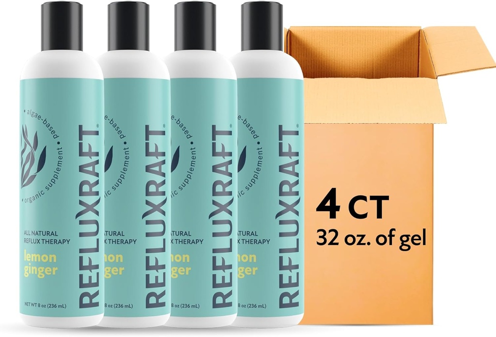 Asit Reflux Terapi, Organik Alginate, Hızlı ve Uzun Soning Gerd, LPR & Digestion Symptom Support, Zero Sugar, Gluten Free, Low sodyum, Lemon Ginger, 47 Gel 8 OZ Şişe, 4 Paket
