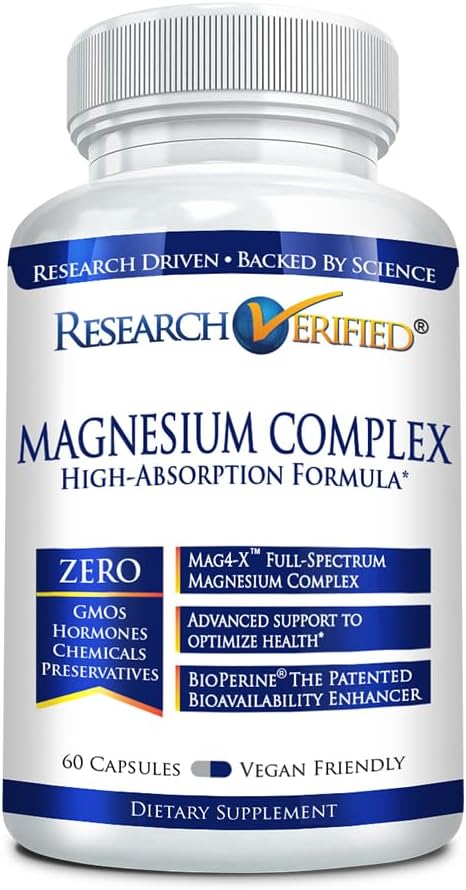 Araştırma Doğrulanmış Magnezyum Kompleksi - Beyin, Kas ve Nerve Destek - Magnezyum Bisglycinate, Malate, Citrate, and Hoffman - Bioperine - Vegan - 60 Capsules - 1 Paket