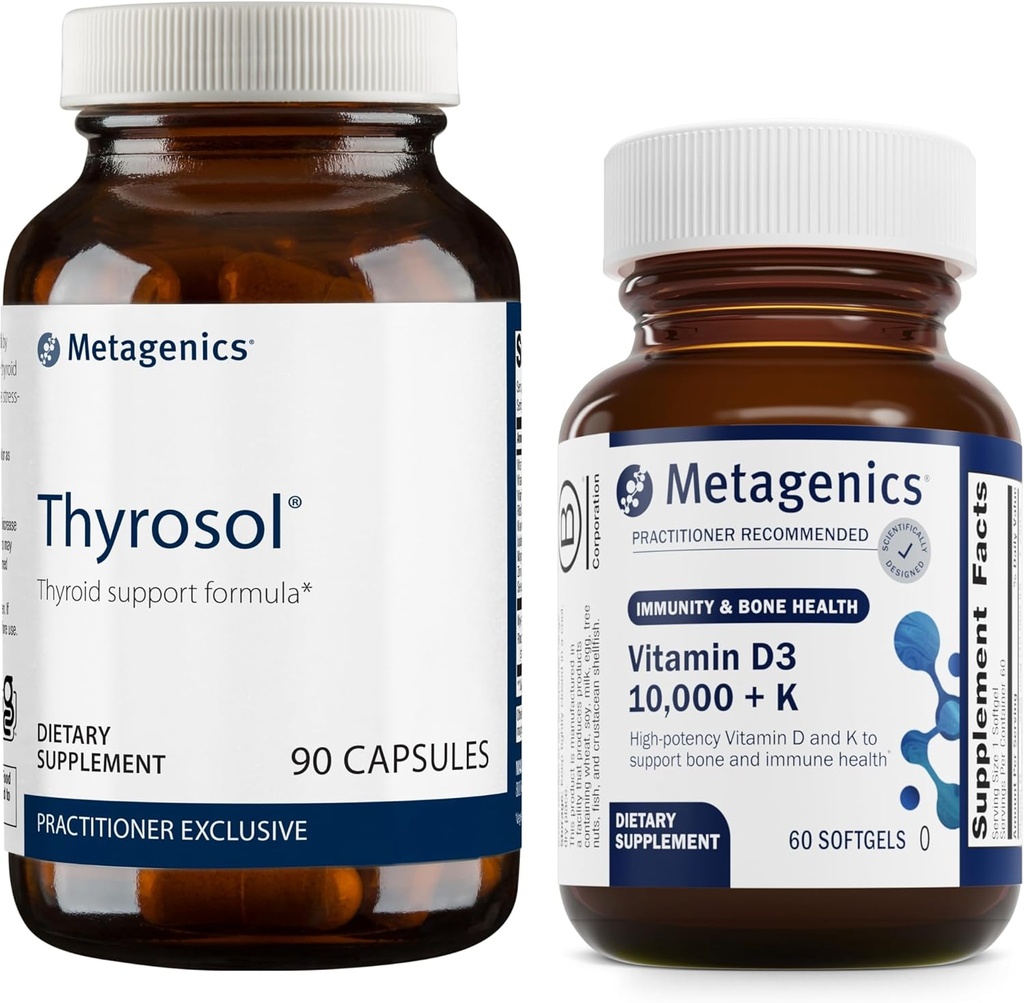 Metagenics Sche - Thyrosol & D3 10.000 + K - 90 Tiroid Sağlığı için Seninrosol Sayısı - D3 10.000 + K Immune Desteği için 60 Softgels, Bone Health & Heart Health