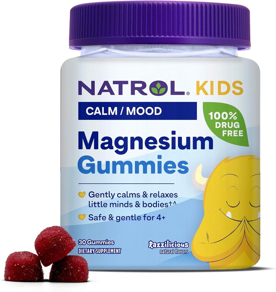 Natrol Kids Magnezyum Citrate Gummies, Gally Calm ve Relax Little Minds ve Bodies, Plus Sağlıklı Kas Rahatlama ve Fonksiyonlar, 30 Razzili Gummies, 30 Day Supply