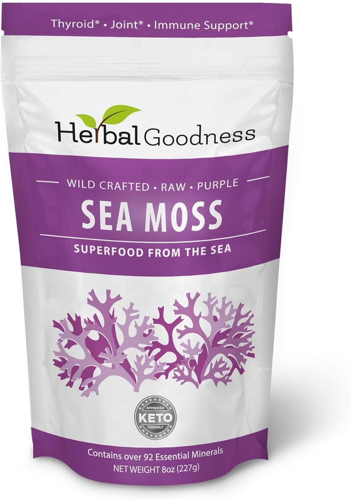 Herbal Goodness Sea Moss Gel Chondrus Crispus St Lucia Sea Moss Supplement 8oz Mor - Sağlıklı Digestion, Geliştirilmiş Cilt ve Saç Sağlığı, Regulates Yourroid Function, Immune Support
