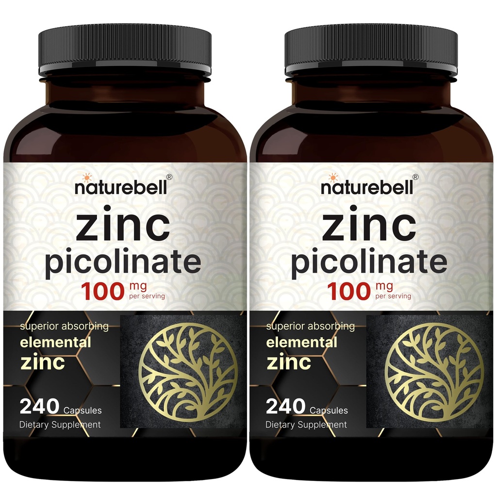 2 Pack Maksimum Güçlü çinko 100 mg, çinko Picolinate Supplement, 480 Capsules, çinko Vitamin ve Immune Vitaminleri Enzyme Function ve Immune Support, Non-GMO ve ABD'de Made in USA