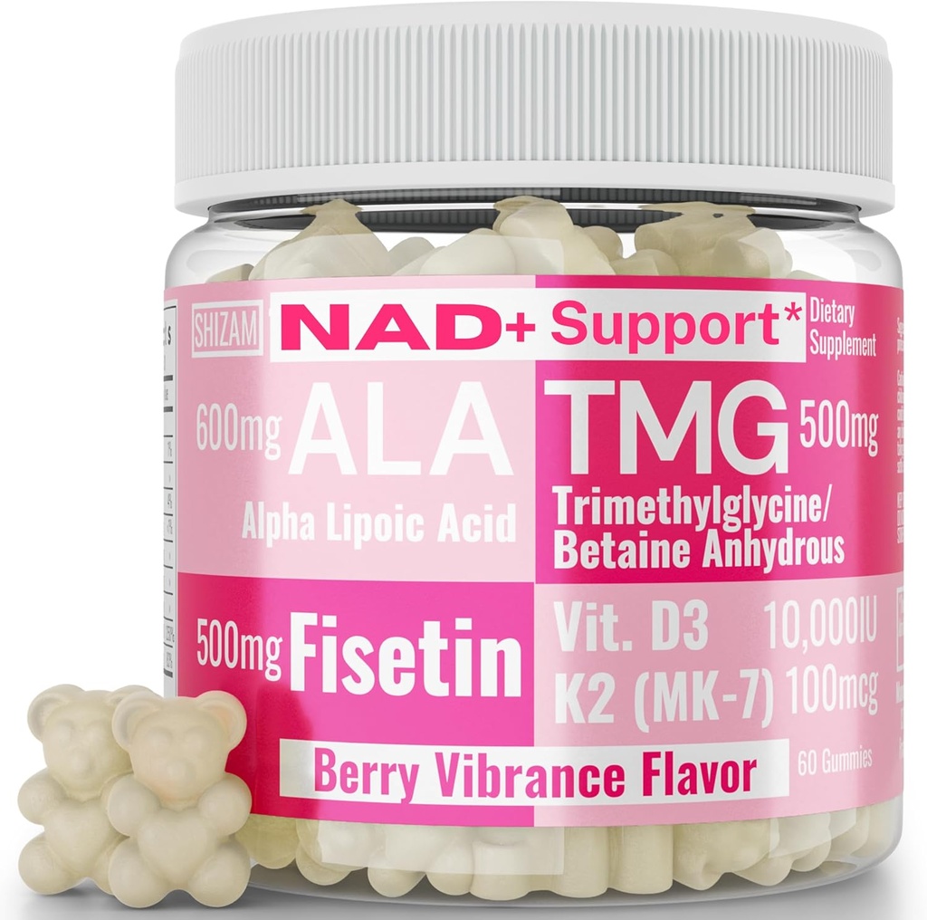 SHIZAM TMG Betaine Alfa Lipoic Asit ALA D3 Fisetin Gummies, Tri-Methylglycine tri Metilglycine R-Alpha NAD+ Plus + HCL Supplements, Mitochondrial Senolytic Activator, NR Capsules Toz 600 mg 1000 mg