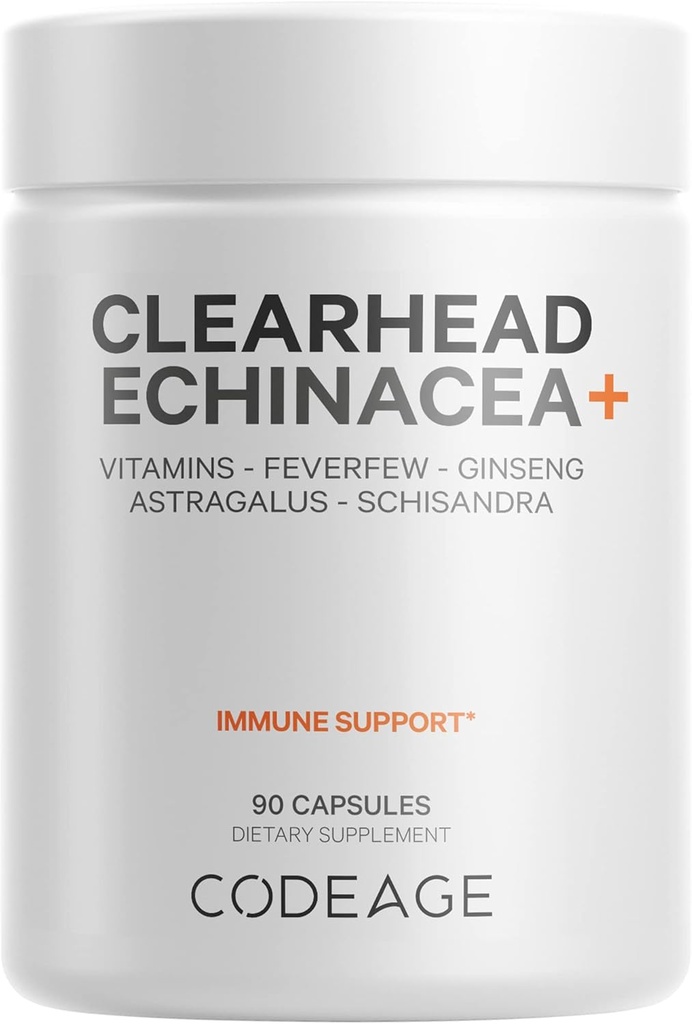Kodaj Clearhead Echinacea+ Tamam - Echinacea, Schisandra, Firefew, Coptis, American Ginseng, Astragalus, Garlic, Probiyotikler, C & D3, çinko, Selenium - Clear Head Vitamin - 90 Capsules
