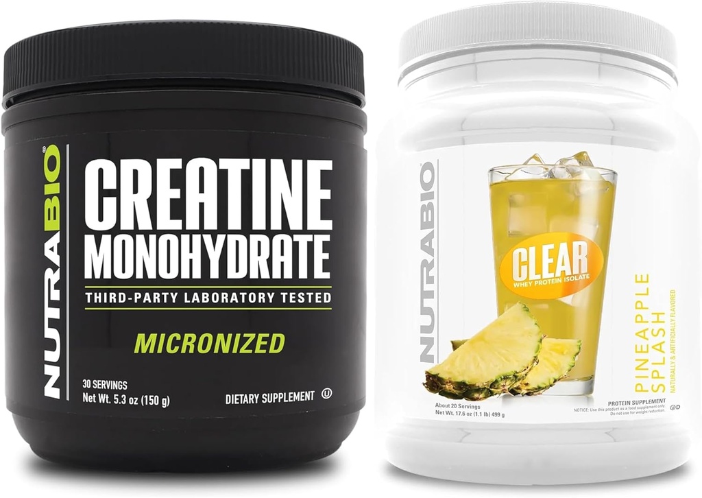 NutraBio Kretine Monohidrat, Unflavored, (150 g) ve Clear Whey proteini, (Pineapple Rooney) Tamam Sche – Kas Enerji, maksimum Büyüme, Kurtarma ve Güçlü