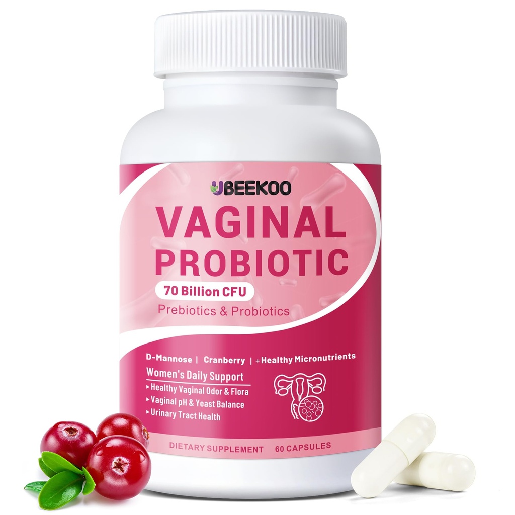 Vaginal Probiyotiks for Women, 70 Milyar CFU for Vaginal Health, PH Balance, Urinary Tract, Digestive with Prebiyotiks, Organic Cranberry & D-Mannose for Vaginal Odor & Flora Supplements - 60 Capsules