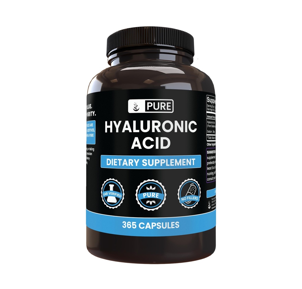 Pure Original Materialss Hyaluronic Acid (365 Capsules) Magnezyum Or Rice Fillers, Always Pure, Lab TY