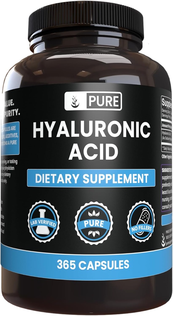 Pure Original Materialss Hyaluronic Acid (365 Capsules) Magnezyum Or Rice Fillers, Always Pure, Lab TY