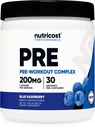 Nutricost Pre-Workout Kompleksi Toz (30 Hizmet, Blue Raspberry) - Beta-Alanine, Taurin & Amino Asits