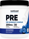 Nutricost Pre-Workout Kompleksi Toz (30 Hizmet, Blue Raspberry) - Beta-Alanine, Taurin & Amino Asits