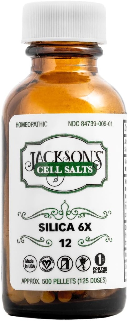 Jackson'ın #12 Hücre Salt Silica 6X (500 Ultrasonik Şişe) - sertifikalı Vegan, Lactose-Free Schuessler Tound Salt Silicea 6X (ABD'de Made)