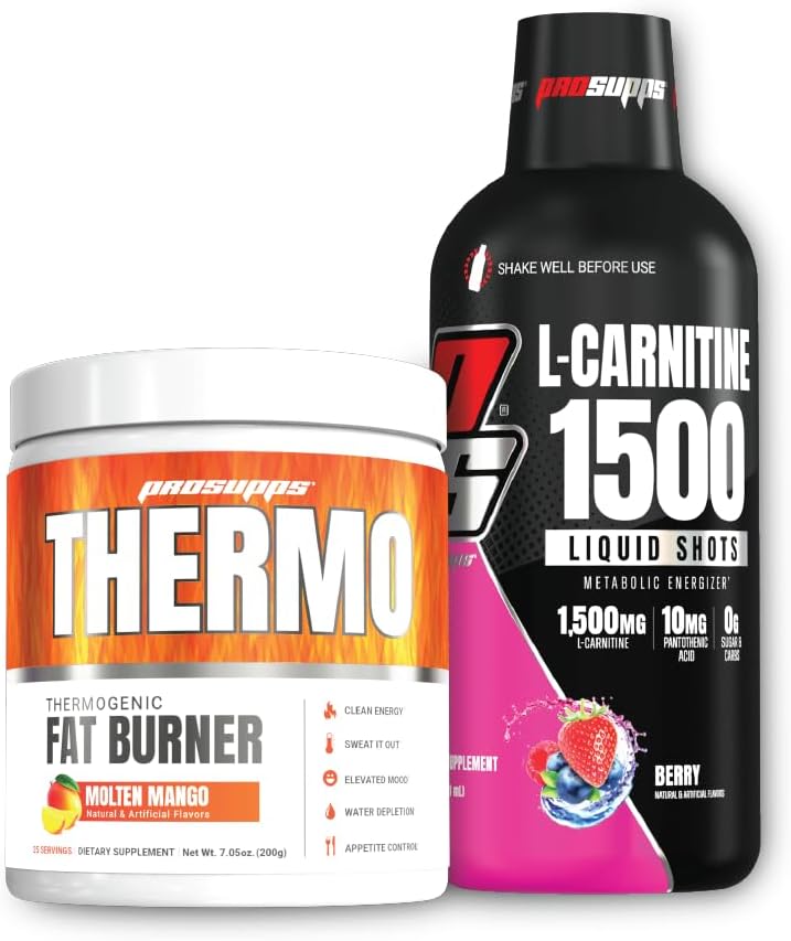 PROSUPPS Thermo Beam Thermogenic Toz Molten Mango ve 1500 L-Carnitine Berry - Kilo Yönetimi ve Pre Workout - Energy, Mood, Appetite Control