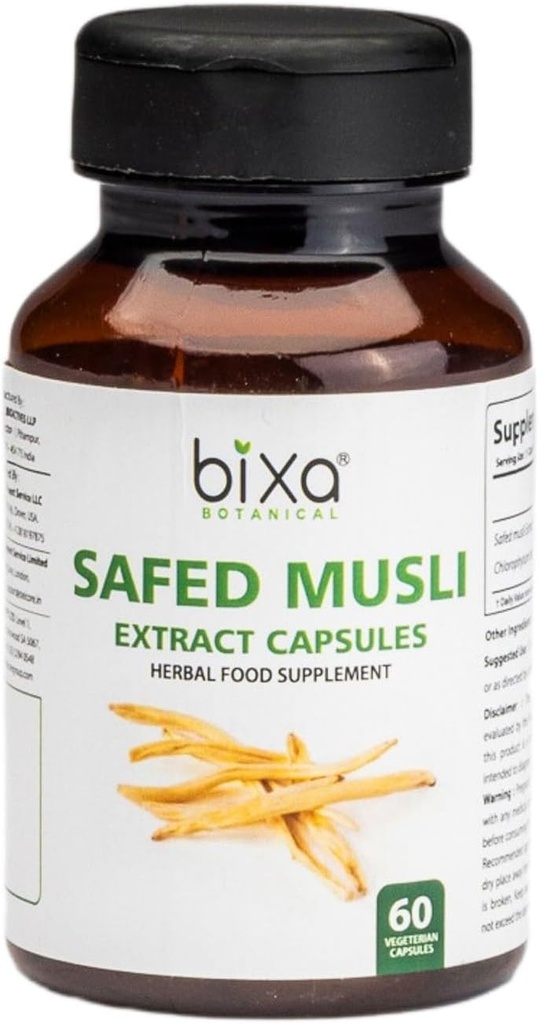 Bixa BOTANICAL, Erkekler için Güvenli Musli Capsules | Güvenli Musli Tür | Ayurvedic Natural Herbal Supplement | 100% Pure, Gluten Free, Non-GMO, Steam Sterilized | 140+ Years of Herbal Heritage,60 Count
