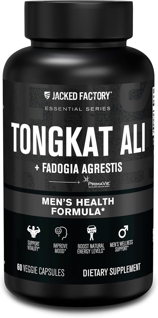 Jacked Factory Endonezyalı Tongkat Ali + Fadogia Agrestis - 200:1 Fadogia Agrestis 600 mg & Primavie Shilajit ile Erkekler için Uzunjack Tongkat Ali - 60 Capsules